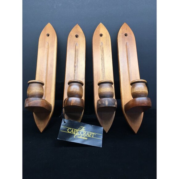 Vtg The Cape Craft Collection Wood Wall Sconces Candle Holders NEW - Set of 4 - Picture 1 of 16